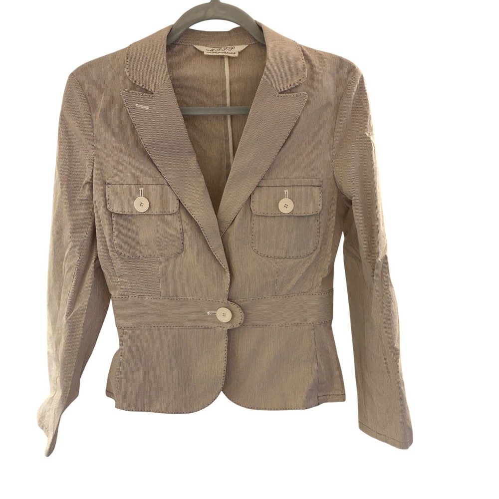 MSSP Max Studio Y2K Pinstripe Blazer Jacket Womens S Beige